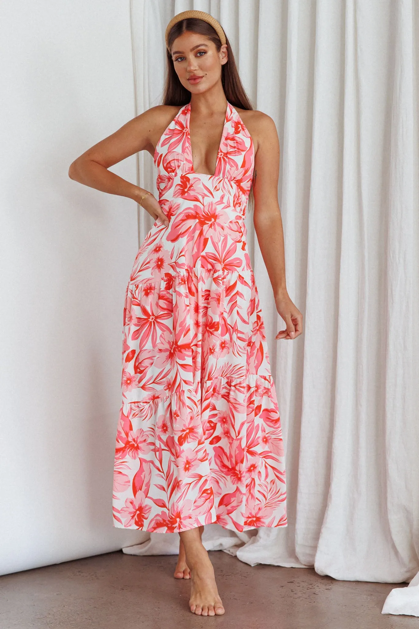 Bondi Keyhole Bust Maxi Dress Floral Pink