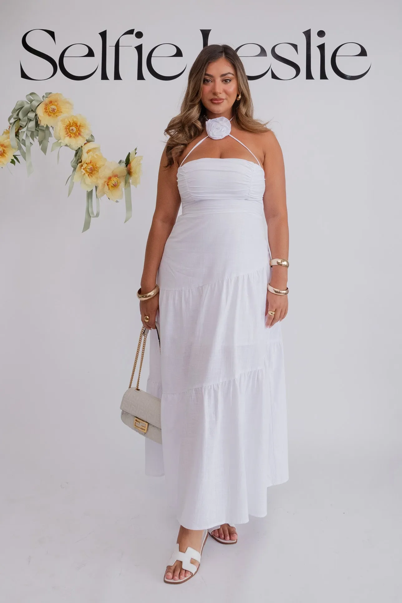 Bondi Rose Decoration Maxi Dress White