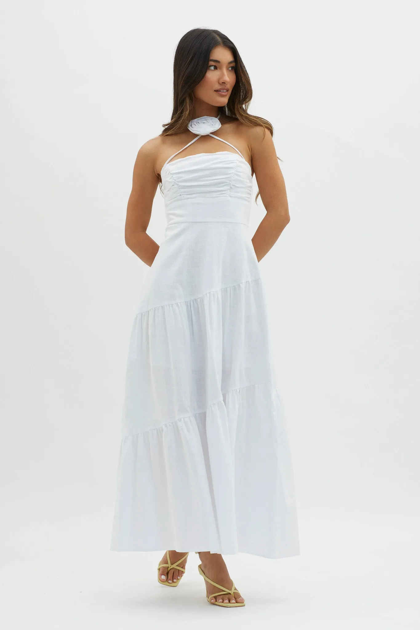 Bondi Rose Decoration Maxi Dress White