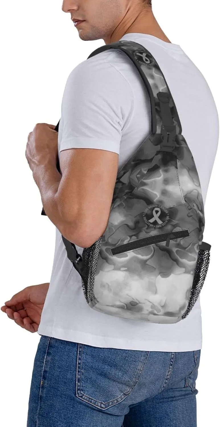 Brain Cancer Awareness Brain Tumor Sling Bag Crossbody Backpack Shoulder Casual Daypack Bag for Men Women