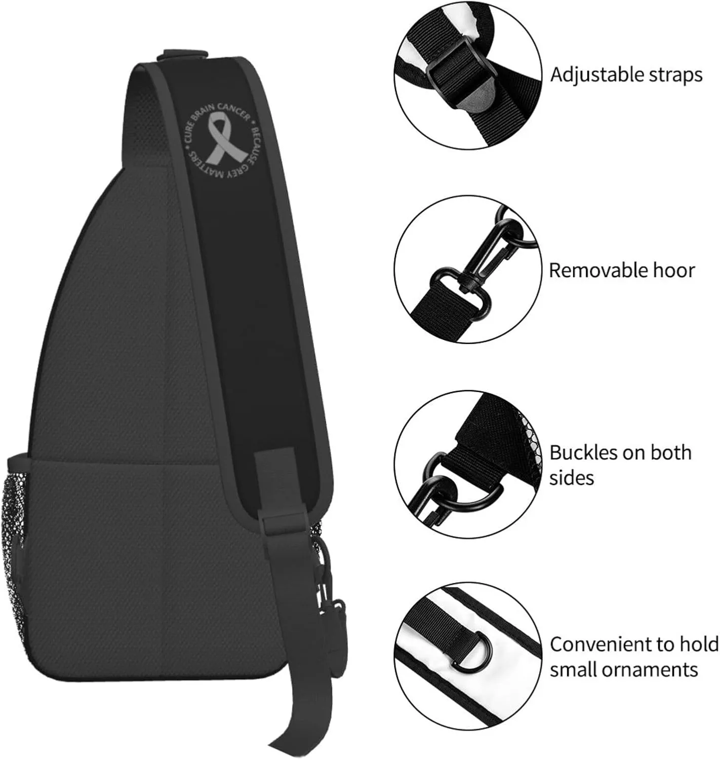 Brain Cancer Awareness Brain Tumor Sling Bag Crossbody Backpack Shoulder Casual Daypack Bag for Men Women