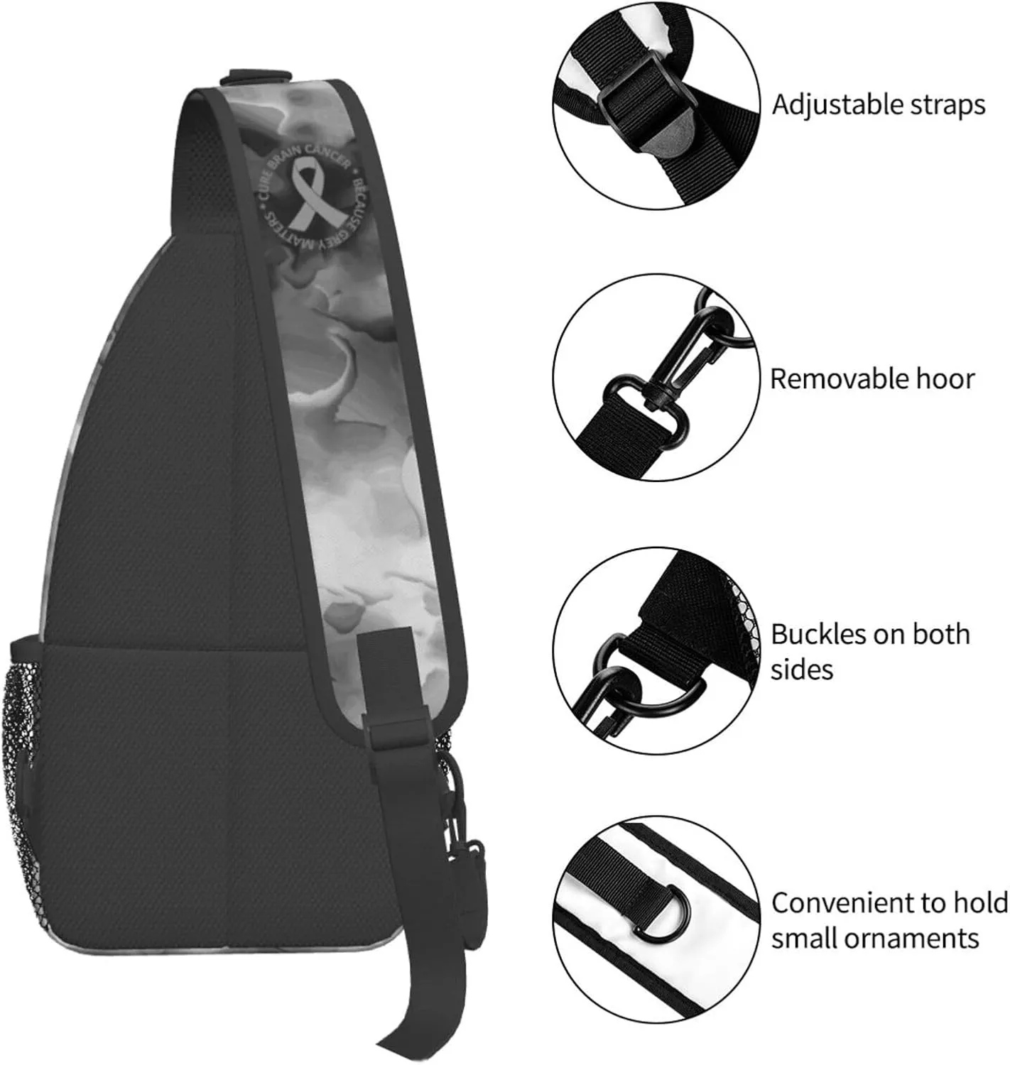 Brain Cancer Awareness Brain Tumor Sling Bag Crossbody Backpack Shoulder Casual Daypack Bag for Men Women