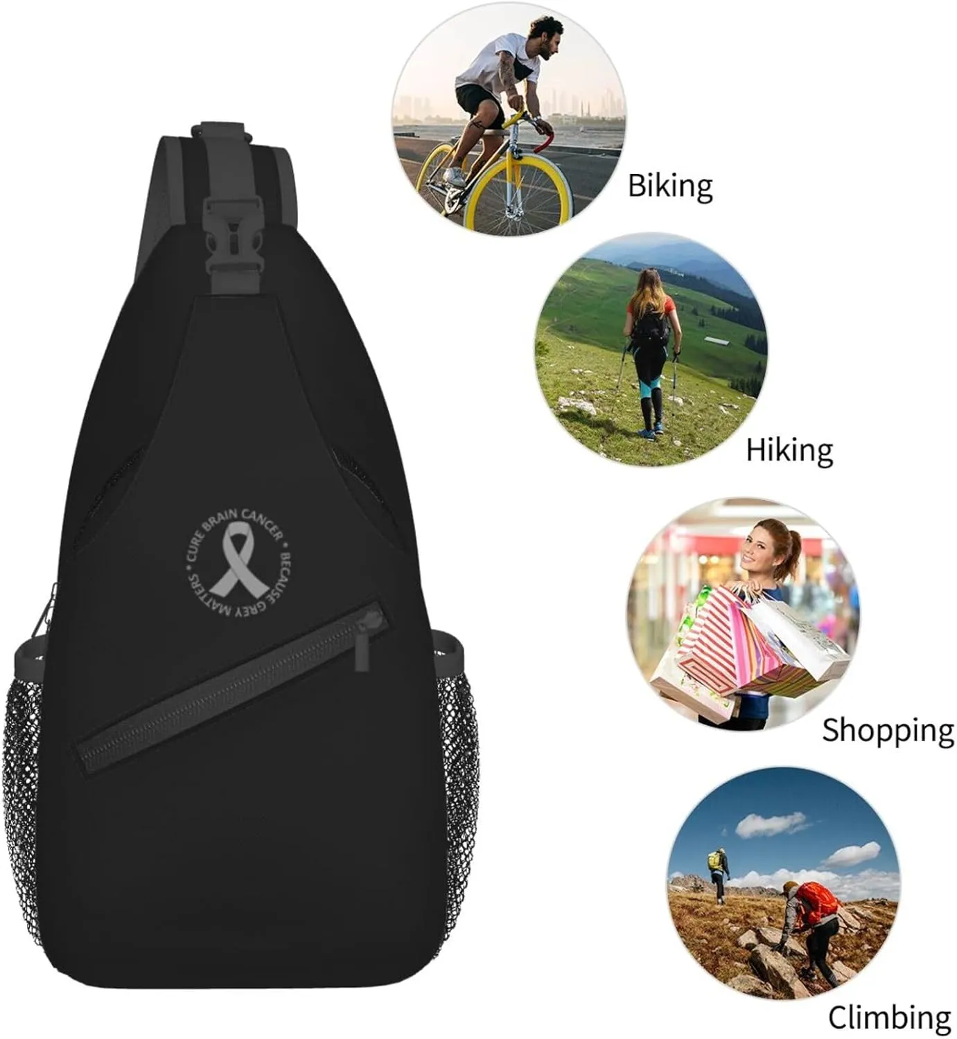 Brain Cancer Awareness Brain Tumor Sling Bag Crossbody Backpack Shoulder Casual Daypack Bag for Men Women