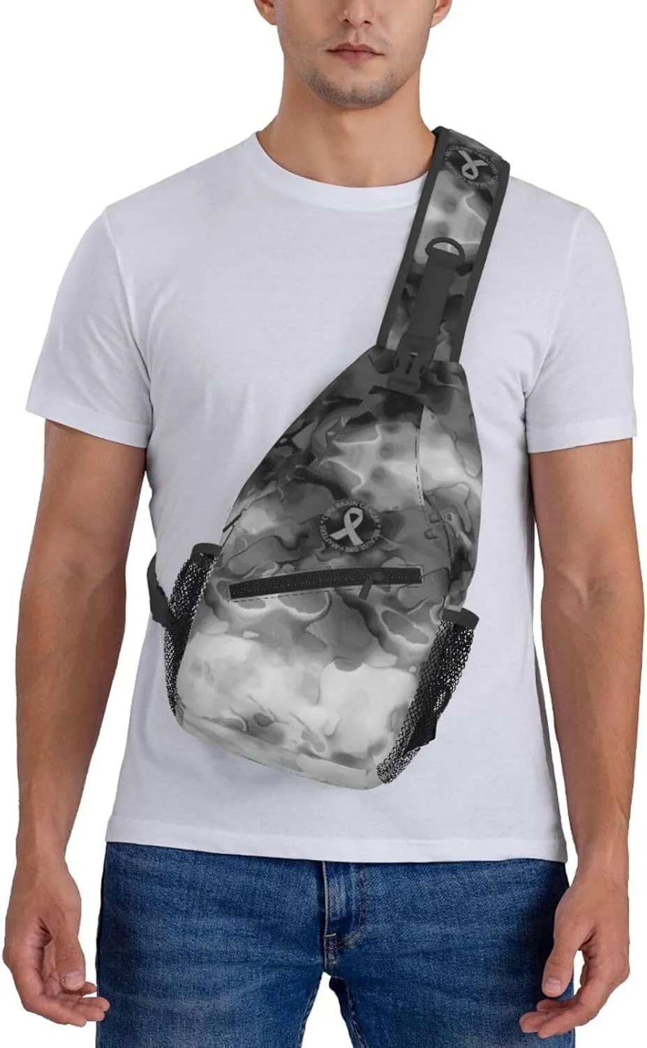 Brain Cancer Awareness Brain Tumor Sling Bag Crossbody Backpack Shoulder Casual Daypack Bag for Men Women