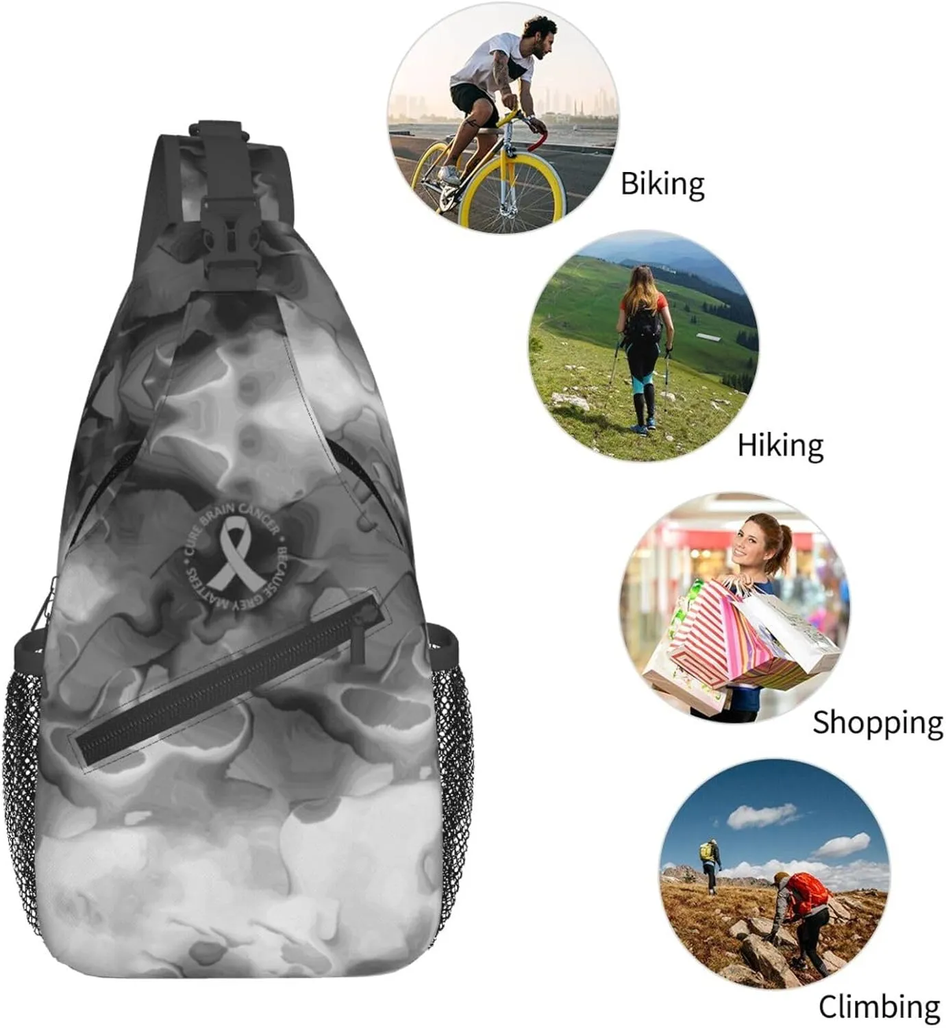 Brain Cancer Awareness Brain Tumor Sling Bag Crossbody Backpack Shoulder Casual Daypack Bag for Men Women