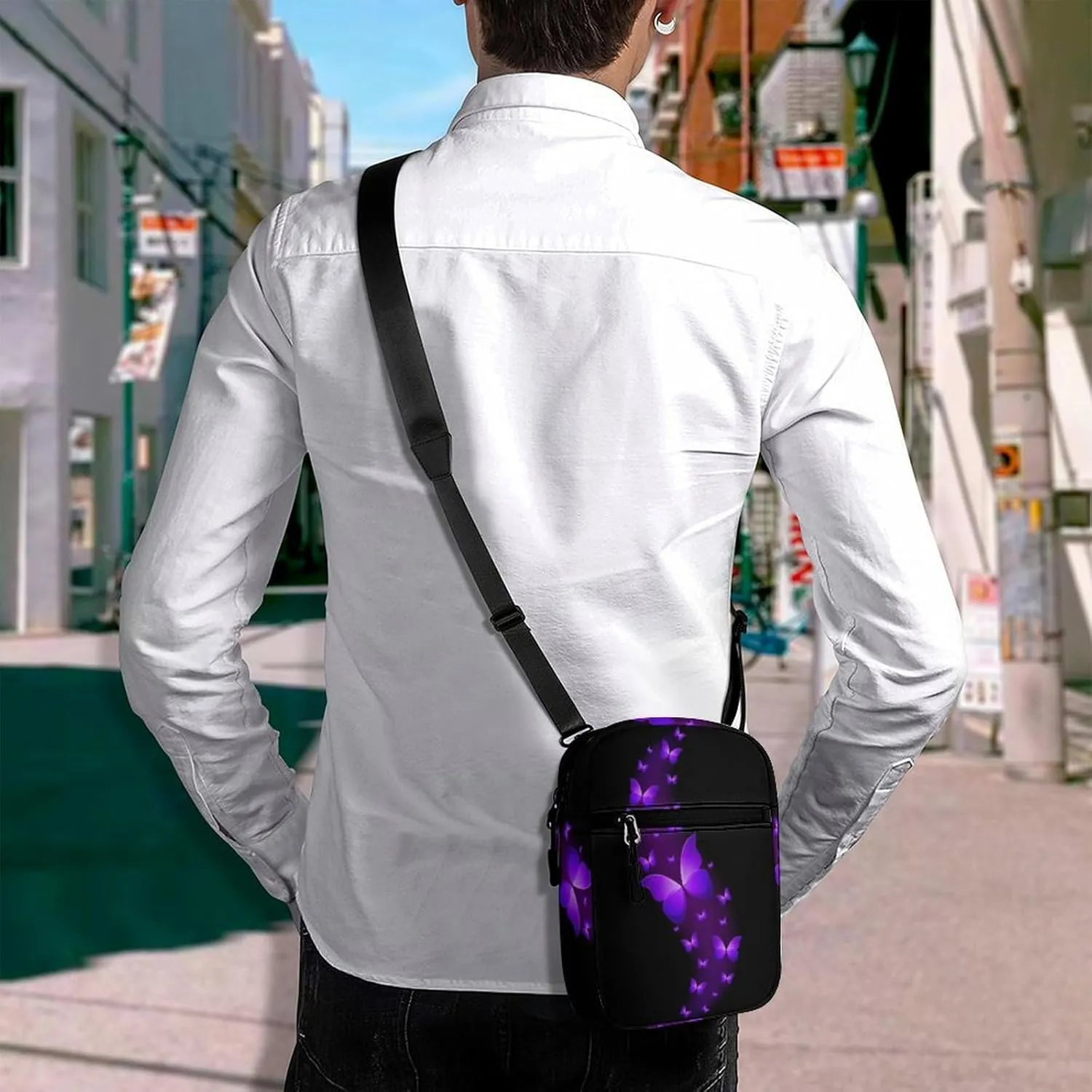 Butterfly Purple Black Detachable Shoulder Strap Small Shoulder Bag Unisex