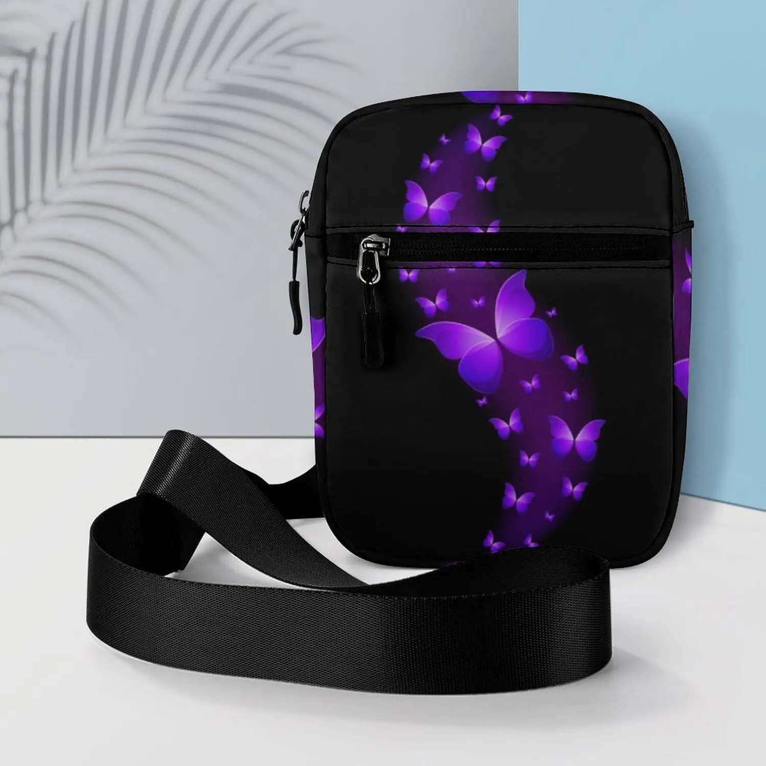 Butterfly Purple Black Detachable Shoulder Strap Small Shoulder Bag Unisex