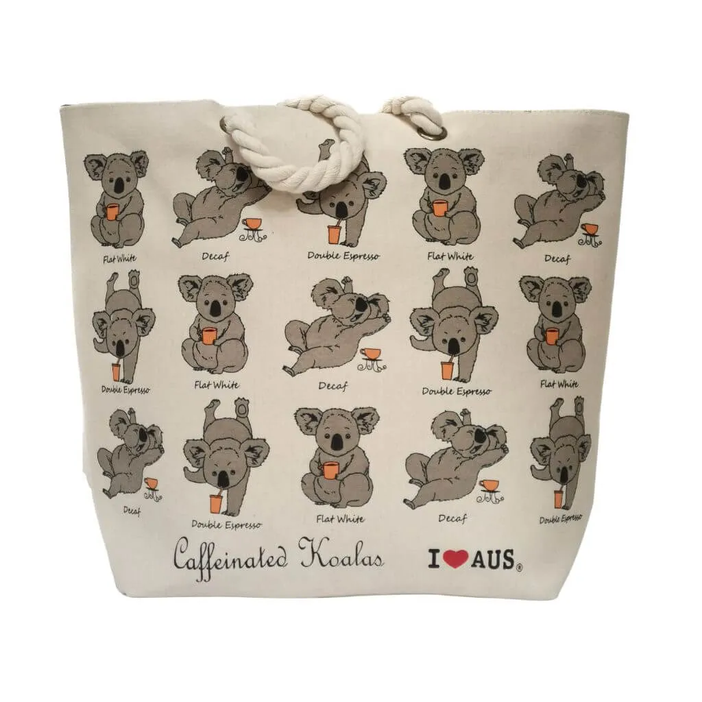 Caffeinated Koala Rope Handle Beach Bag