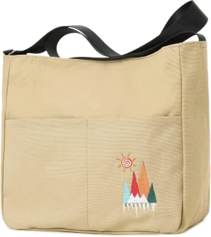 Canvas Crossbody Bag for Women Men, Fashion Casual Shoulder Bags Messenger Bag with Embroidery