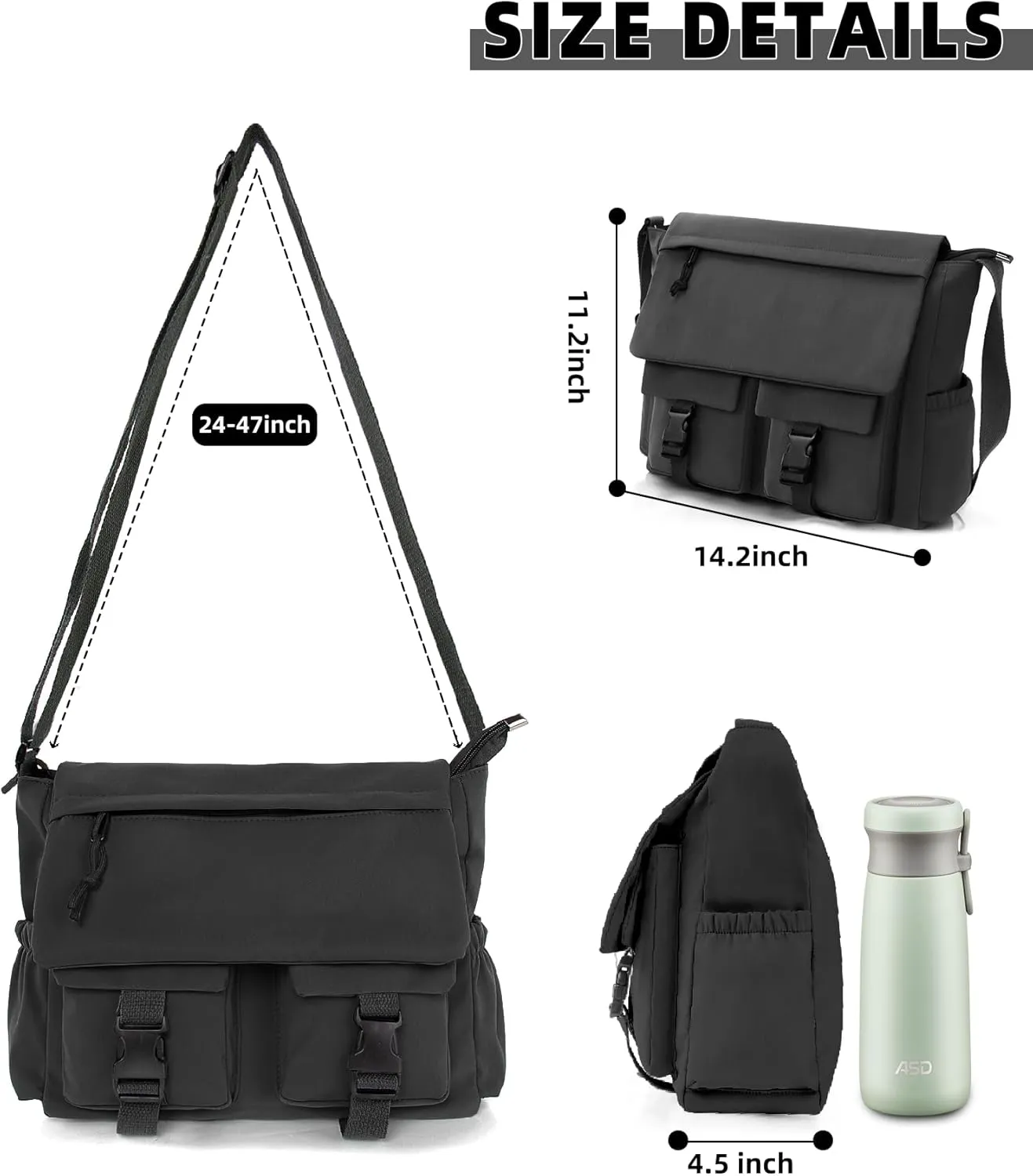 Canvas Messenger Bag for Men Women,Crossbody Shoulder Bag Travel Messenger Canvas Shoulder Work Daily Vintage