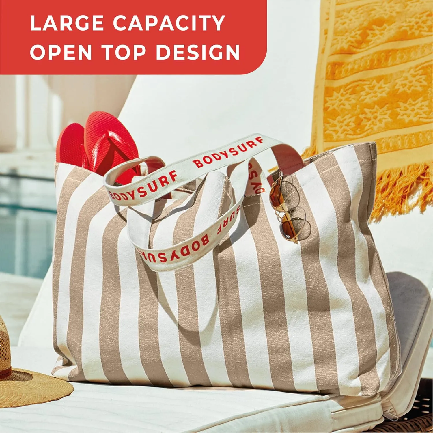 Canvas Tote Bag for Women - Beach Tote, Summer Bag for Travel, Pool, Weekender, Cruise, Market, Shopping