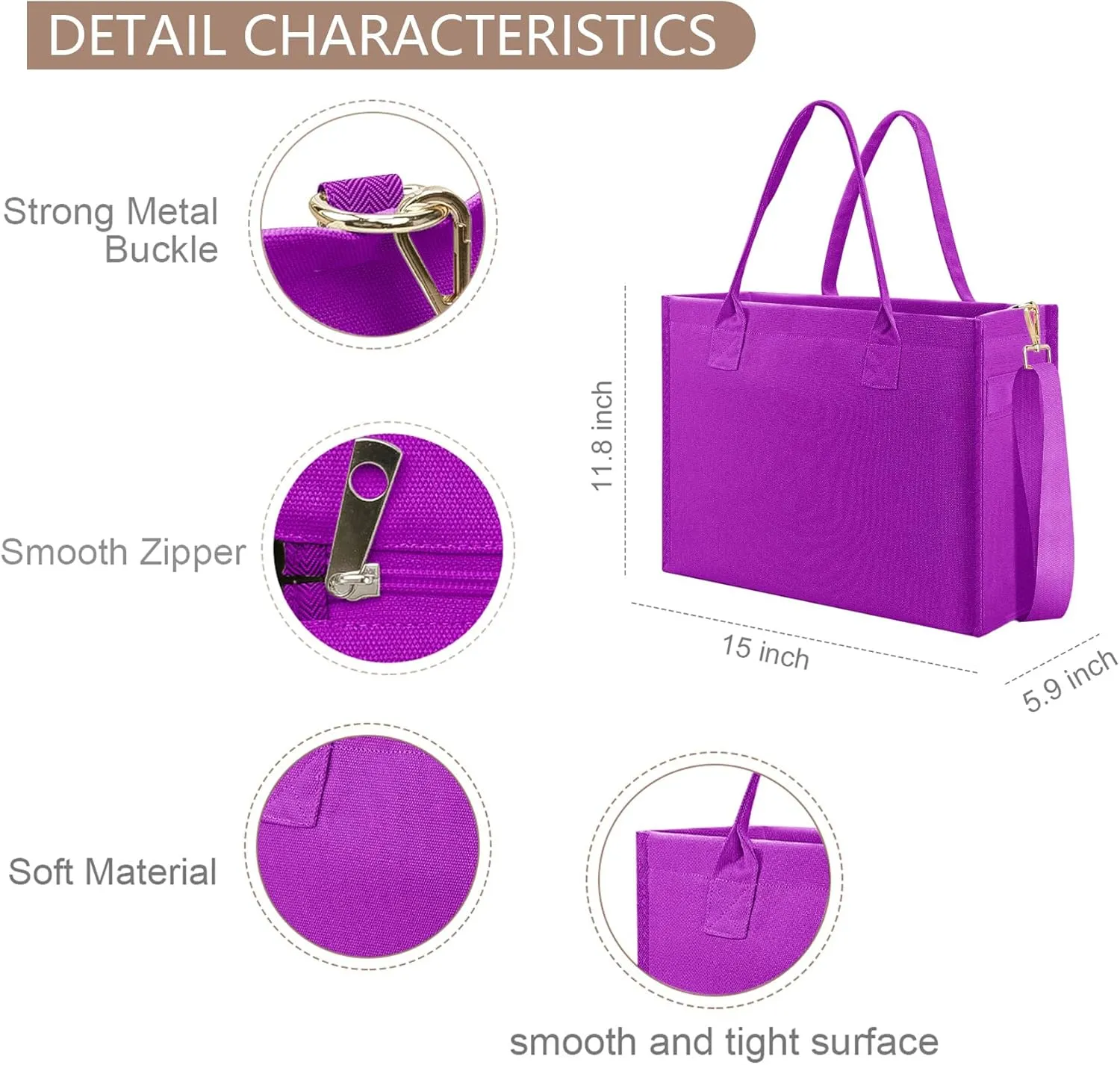 Canvas Tote Bag for Women, Large Laptop Crossbody Bag Travel Tote Handbag Everything Bag with Zip Simple Bag