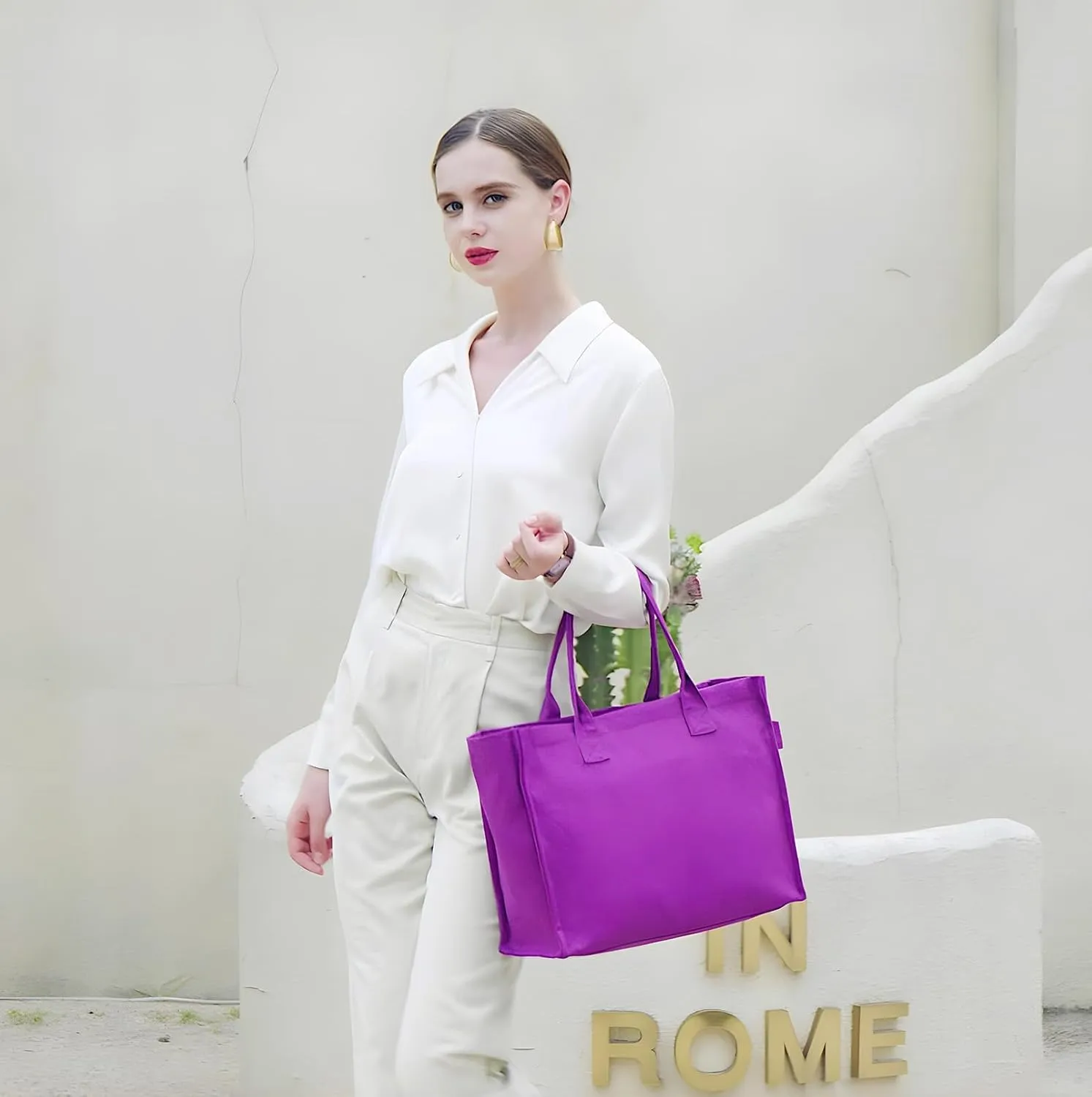 Canvas Tote Bag for Women, Large Laptop Crossbody Bag Travel Tote Handbag Everything Bag with Zip Simple Bag