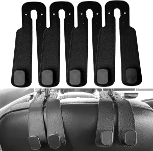 Car Hooks for Headrest Set, Back Seat Headrest Double Hooks, Car Seat Back Storage Hanger Hook for Handbags and Purses，Automotive seat back organizers (Black, 4PCS)