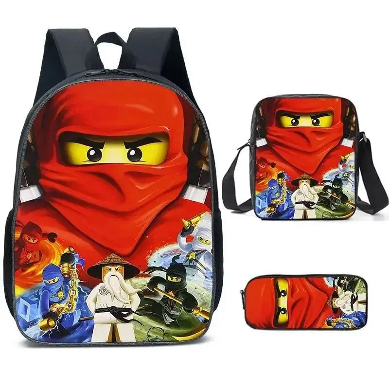 Cartoon Ninja Schoolbag Backpack Lunch Bag Pencil Case Set Gift for Kids Students