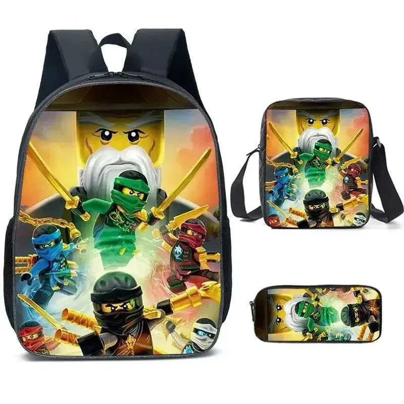Cartoon Ninja Schoolbag Backpack Lunch Bag Pencil Case Set Gift for Kids Students