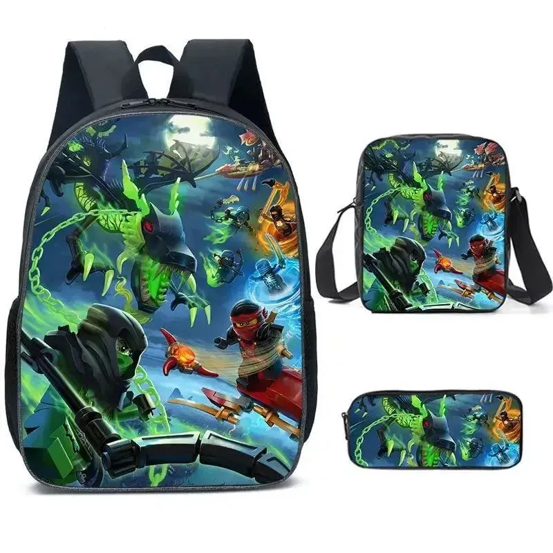Cartoon Ninja Schoolbag Backpack Lunch Bag Pencil Case Set Gift for Kids Students
