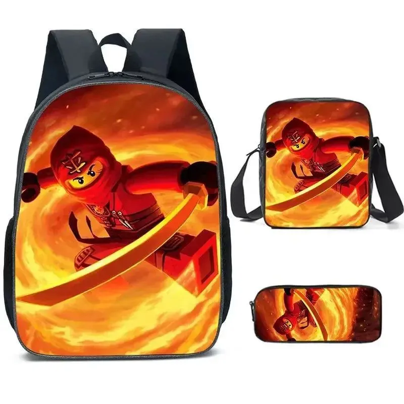 Cartoon Ninja Schoolbag Backpack Lunch Bag Pencil Case Set Gift for Kids Students
