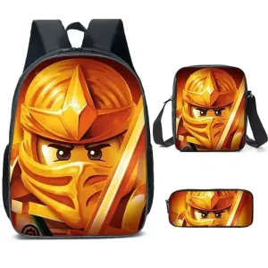 Cartoon Ninja Schoolbag Backpack Lunch Bag Pencil Case Set Gift for Kids Students