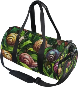 Cartoon Snails in The Leaves Gym Duffle Bag Women Men Sports Fitness Bag for Travel Workout Gymnastics Dance Ballet