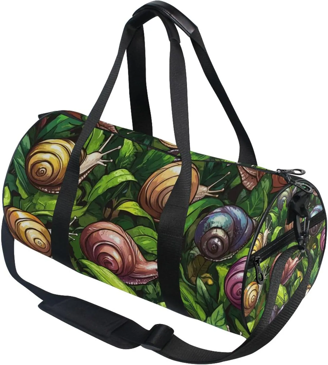 Cartoon Snails in The Leaves Gym Duffle Bag Women Men Sports Fitness Bag for Travel Workout Gymnastics Dance Ballet