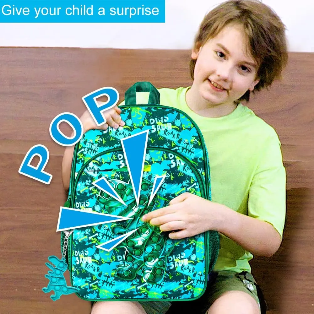 CCJPX 3PCS Dinosaur Backpack for Boys, 16 Inch Kids Preschool School Bookbags, Cool Elementary Kindergarten Backpacks and Lunch Box