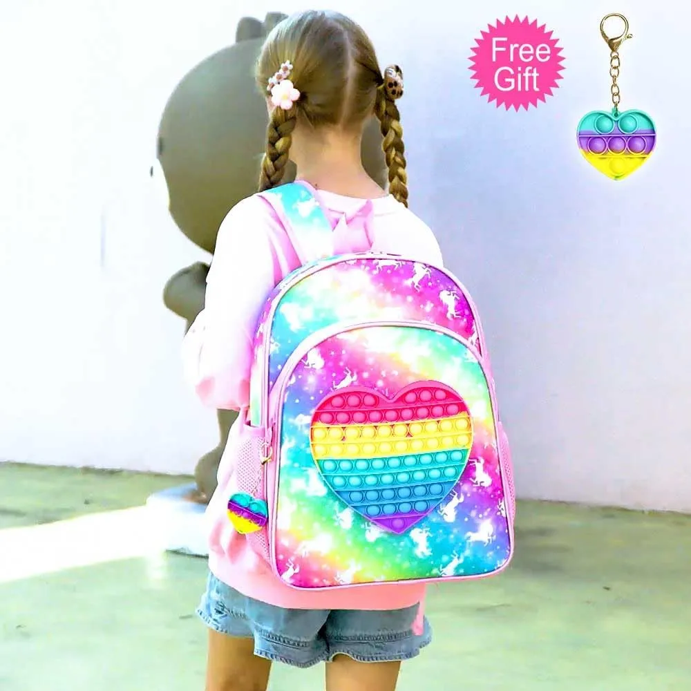 CCJPX 3PCS Unicorn Backpacks for Girls, 16" Kids Preschool School Bookbag and Lunch Box for Elementary Toddler Kindergarten - Pink