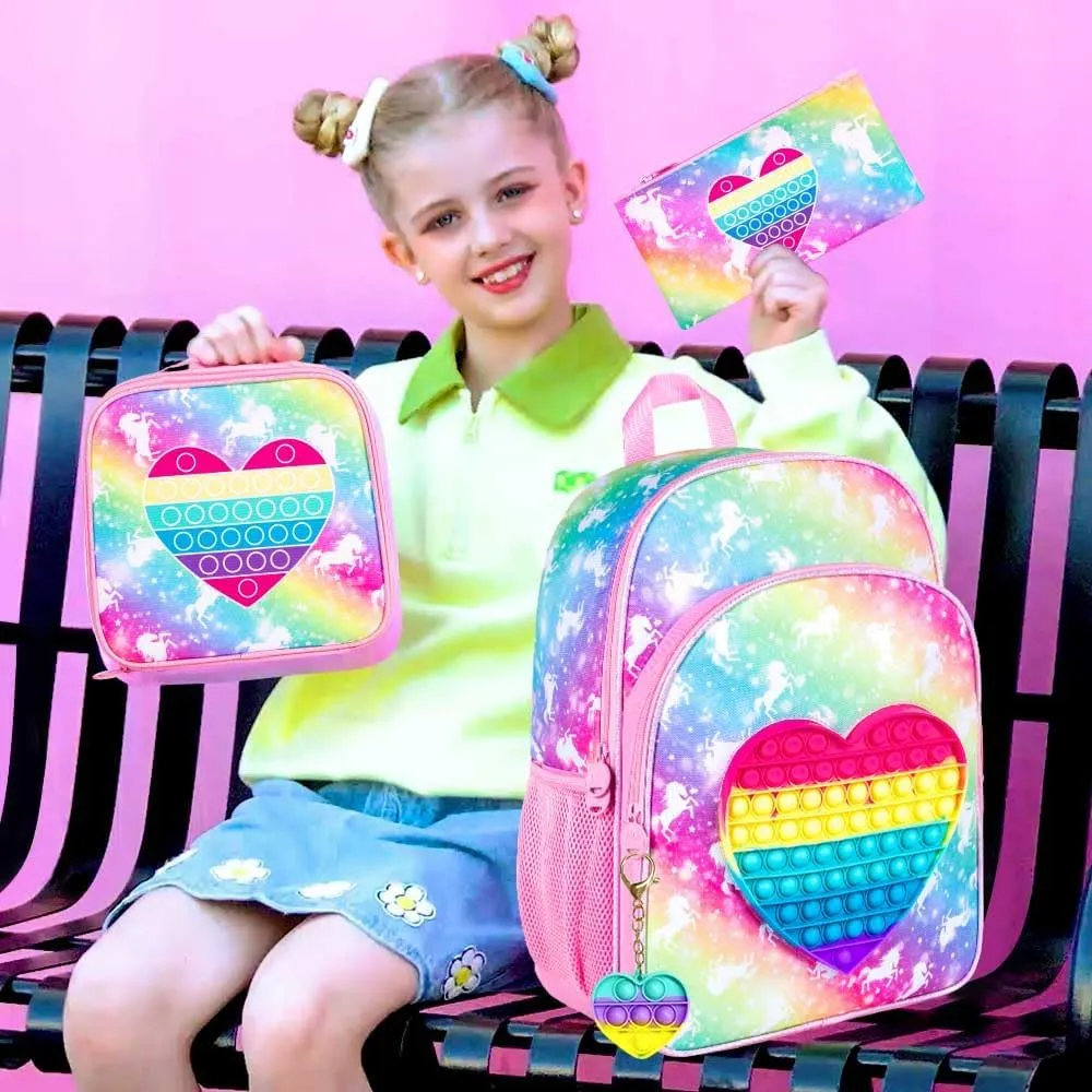 CCJPX 3PCS Unicorn Backpacks for Girls, 16" Kids Preschool School Bookbag and Lunch Box for Elementary Toddler Kindergarten - Pink