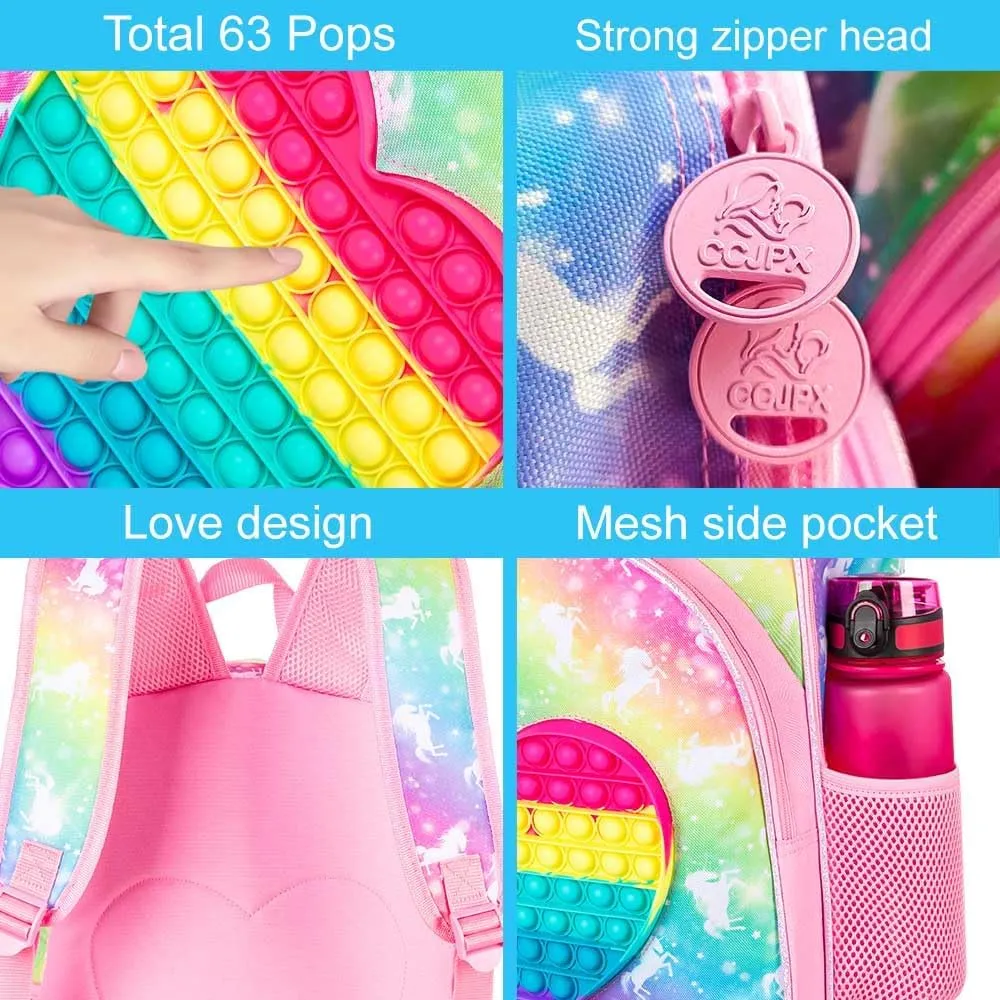 CCJPX 3PCS Unicorn Backpacks for Girls, 16" Kids Preschool School Bookbag and Lunch Box for Elementary Toddler Kindergarten - Pink