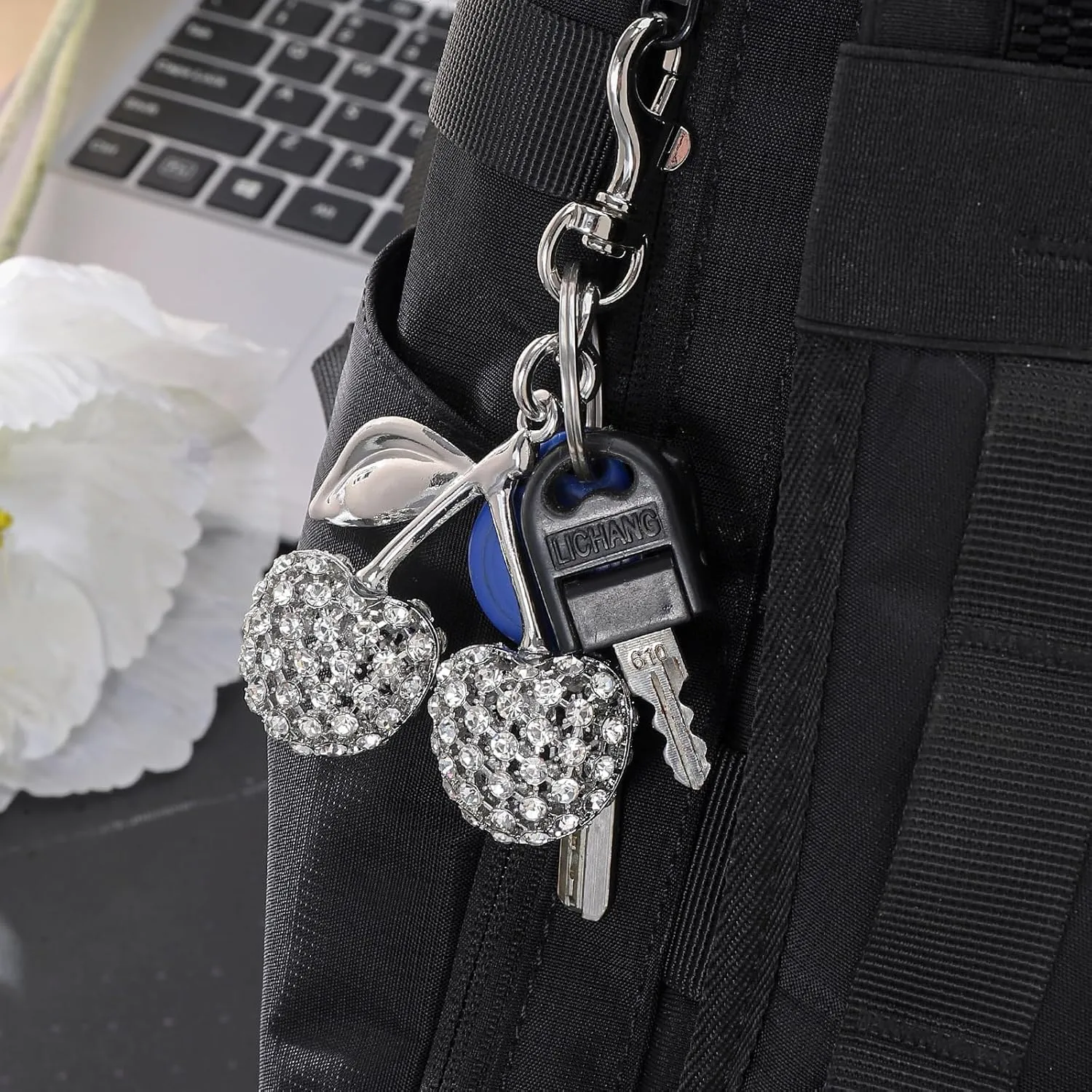 Cherry Keychain Bag Charm, Bling Sparkly Metal Key Accessories for Purses Charms Handbags Pendant for Women Gifts