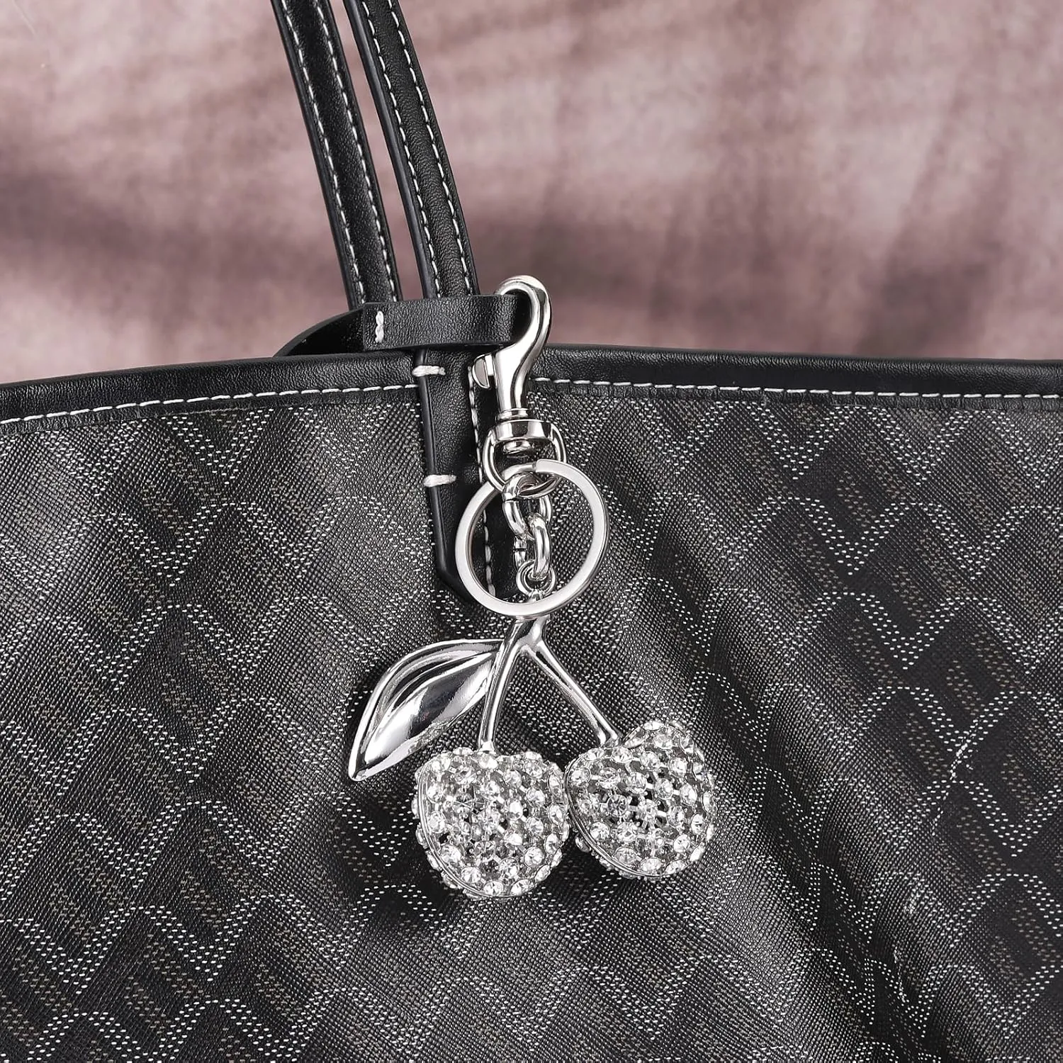 Cherry Keychain Bag Charm, Bling Sparkly Metal Key Accessories for Purses Charms Handbags Pendant for Women Gifts