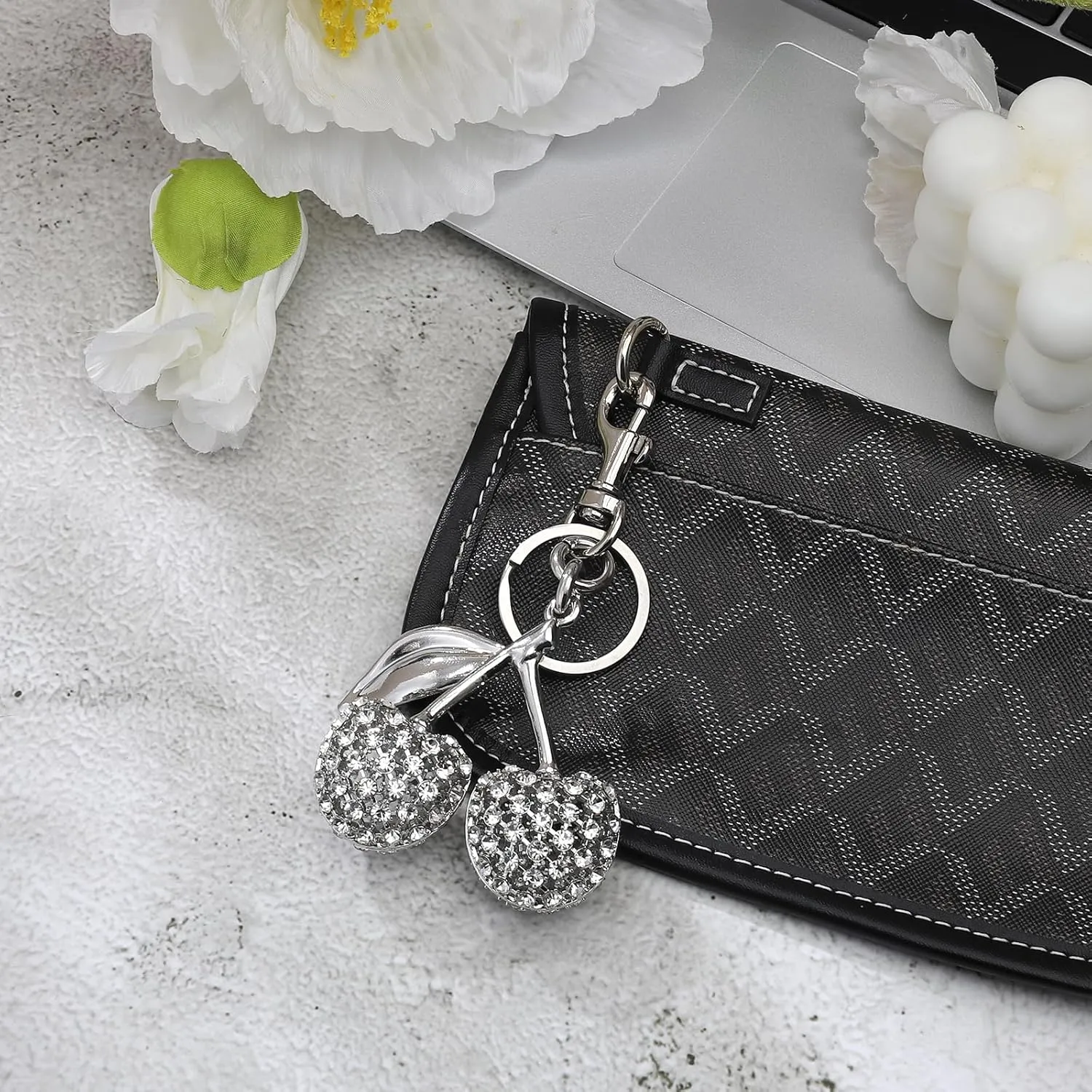 Cherry Keychain Bag Charm, Bling Sparkly Metal Key Accessories for Purses Charms Handbags Pendant for Women Gifts
