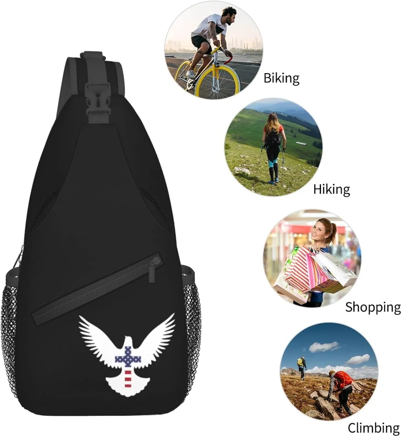 Christian Cross Peace Dove Sling Backpack Shoulder Chest Bag For Men Women Hiking Travel Crossbody Daypack