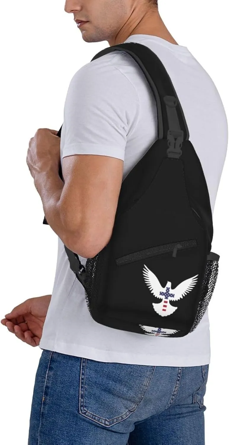 Christian Cross Peace Dove Sling Backpack Shoulder Chest Bag For Men Women Hiking Travel Crossbody Daypack