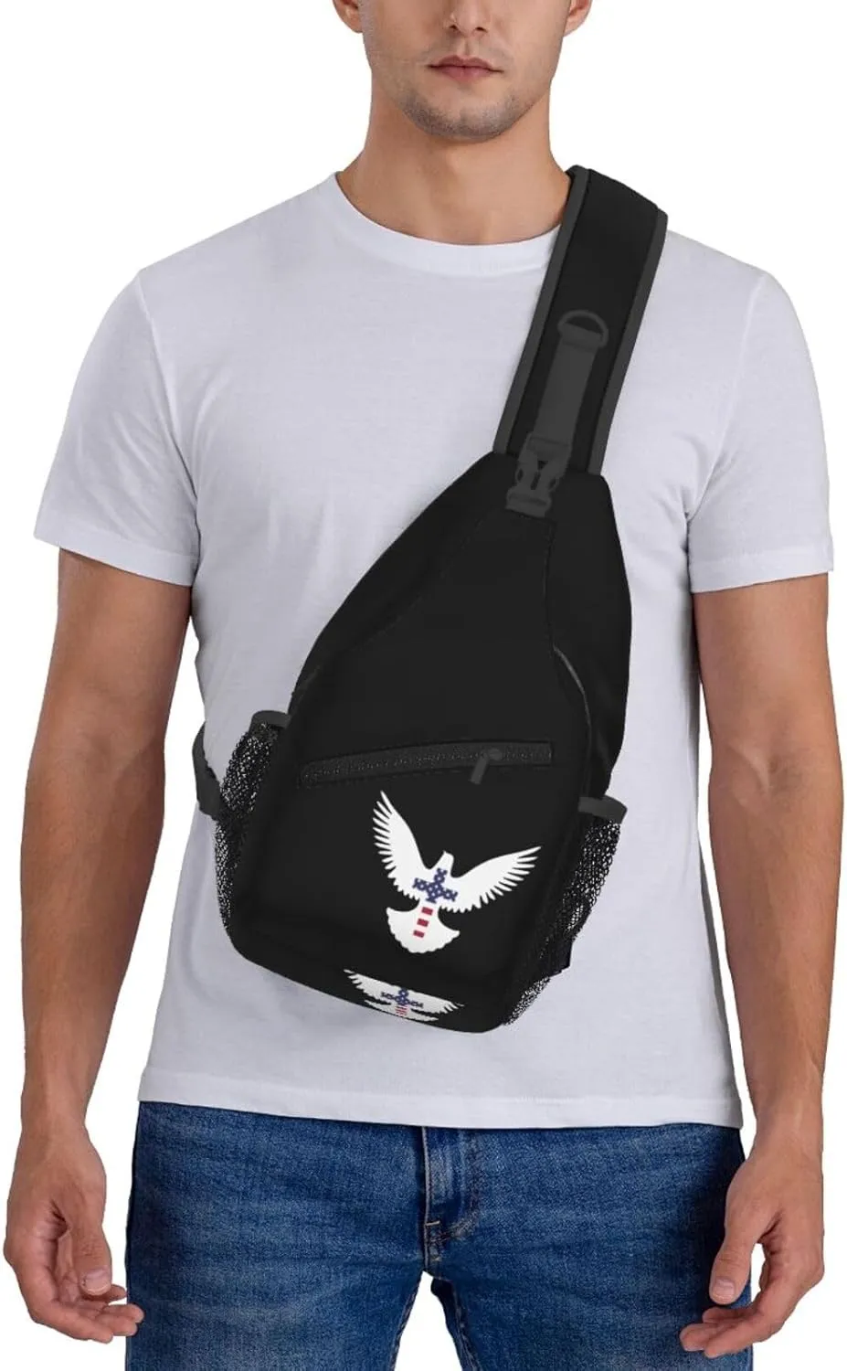 Christian Cross Peace Dove Sling Backpack Shoulder Chest Bag For Men Women Hiking Travel Crossbody Daypack