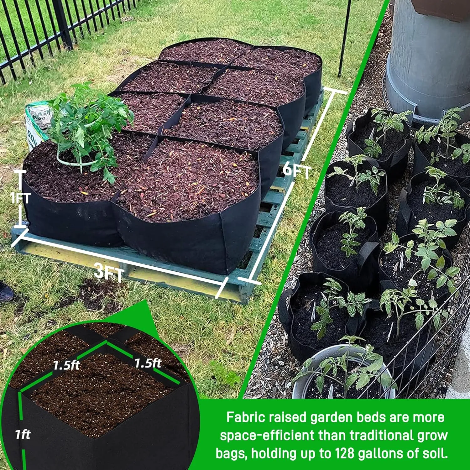 CJGQ Fabric Raised Garden Bed 6x3x1ft Garden Grow Bed Bags for Growing Herbs, Flowers and Vegetables 128 Gallon