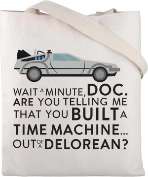 CMNIM 80s Movies Gifts BTTF Inspired Tote Bag BTTF Lovers Gifts Science Fiction Movie Fans Reusable Grocery Shopping Tote Bag