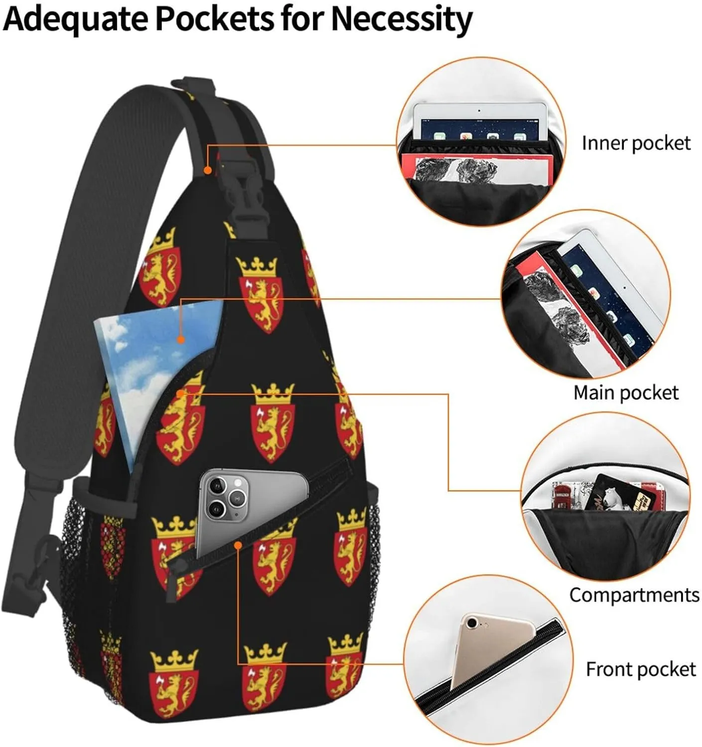 Coat of Arms of Norway Sling Bag Crossbody Backpack Shoulder Casual Daypack Bag for Men Women