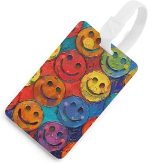 Colorful Smiley Face Luggage Tags Baggage Card Holder for Suitcases with Privacy Shield Travel Bag Name ID Tag for Men and Women Handbag Backpack White-Style