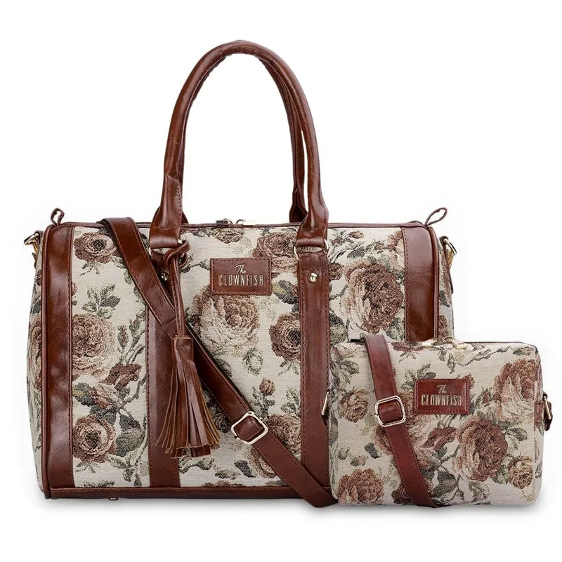 Combo: Adelina Series Sling & Lorna Handbag for Women | 20.7L | Brown-Floral