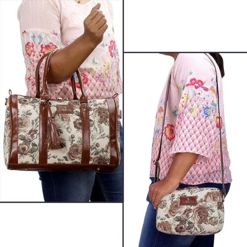 Combo: Adelina Series Sling & Lorna Handbag for Women | 20.7L | Brown-Floral