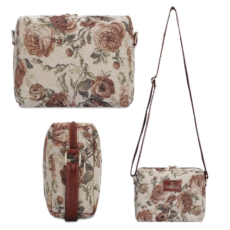 Combo: Adelina Series Sling & Lorna Handbag for Women | 20.7L | Brown-Floral