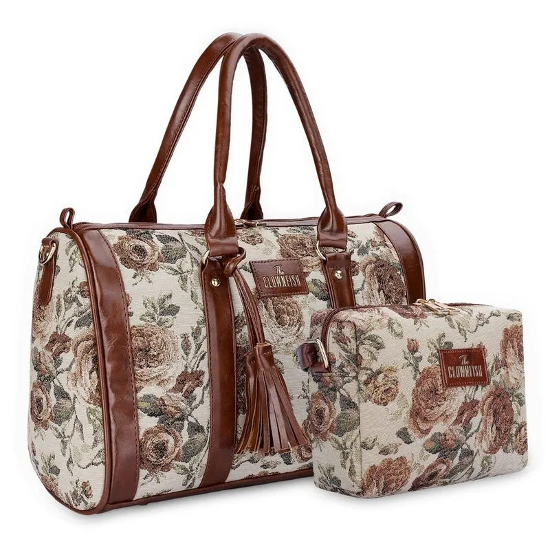 Combo: Adelina Series Sling & Lorna Handbag for Women | 20.7L | Brown-Floral