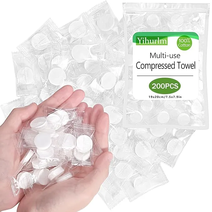 Compressed Towels,200PCS Portable Compressed Towel Tablets,Mini Compressed Coin Tissue,Disposable Compressed Cotton Coin Tissue Towel for Travel Camping Sport,Home Hand Wipes