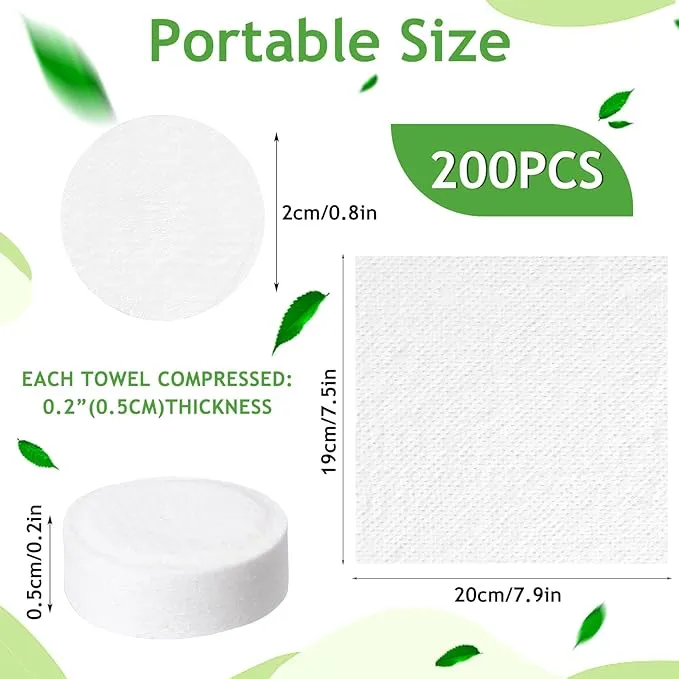 Compressed Towels,200PCS Portable Compressed Towel Tablets,Mini Compressed Coin Tissue,Disposable Compressed Cotton Coin Tissue Towel for Travel Camping Sport,Home Hand Wipes