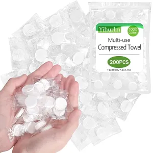 Compressed Towels,200PCS Portable Compressed Towel Tablets,Mini Compressed Coin Tissue,Disposable Compressed Cotton Coin Tissue Towel for Travel Camping Sport,Home Hand Wipes