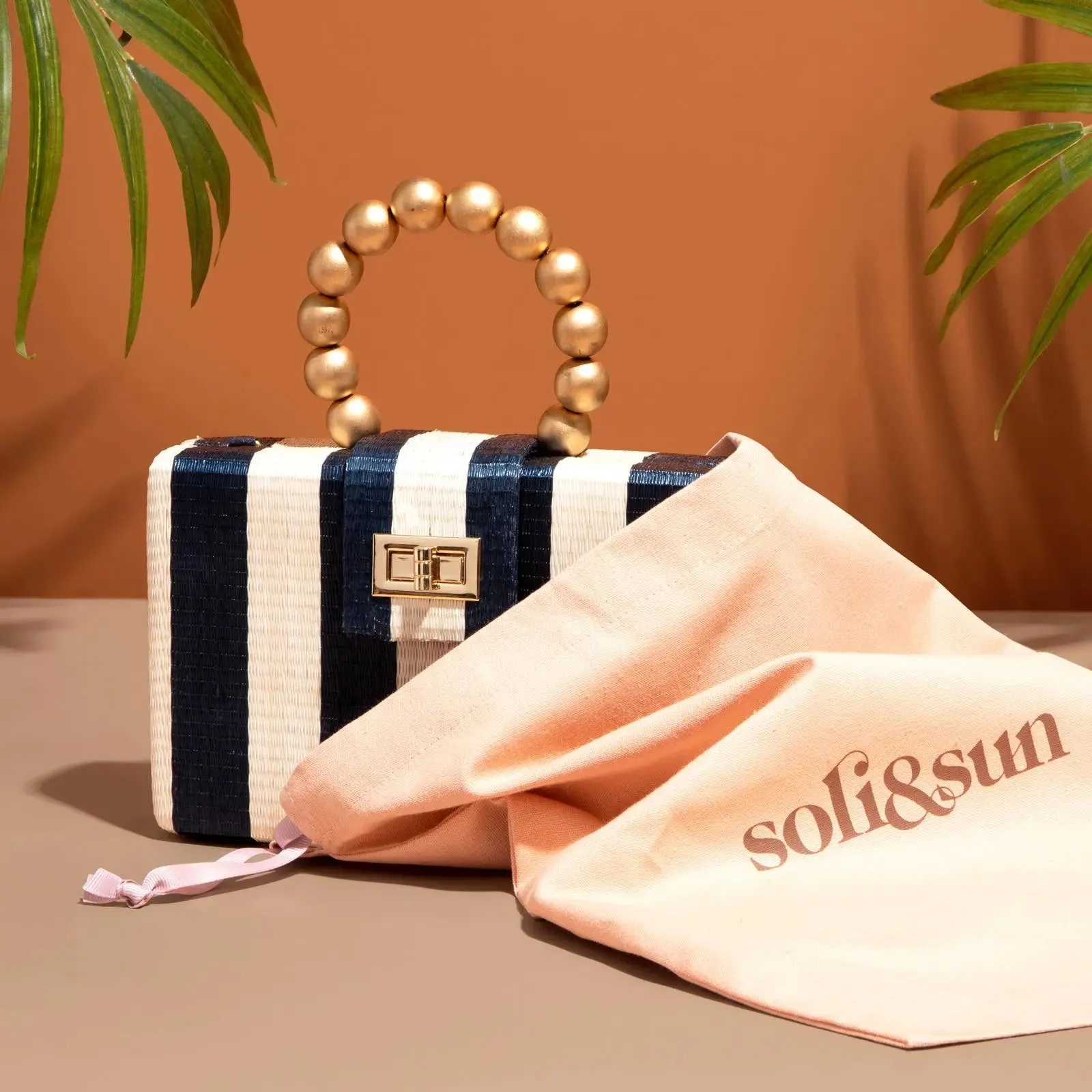 Cream Straw Clutch | Gold Bead Handle | Summer Resort 2025