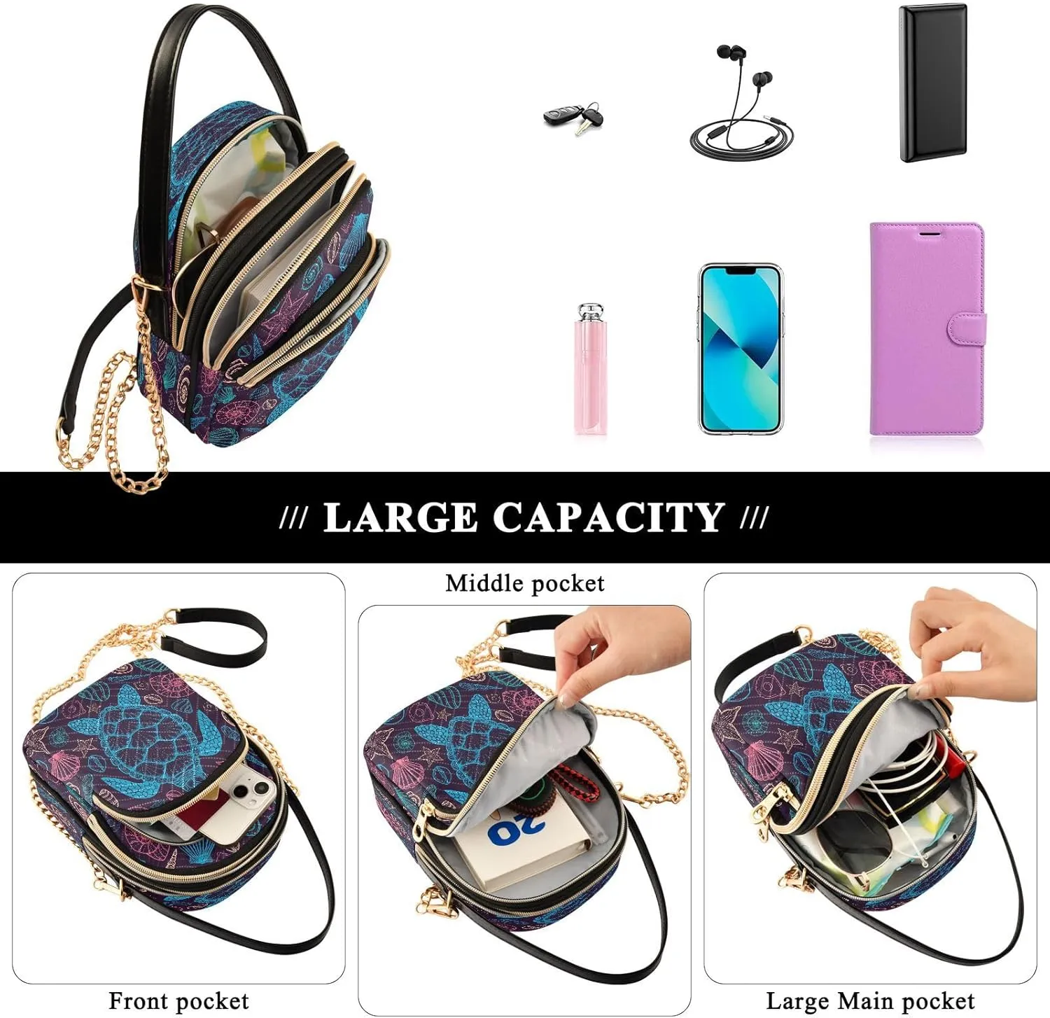 Crossbody Bags Crossbody Purse Chest Bag Sun Moon Stars Witch for Women Trendy