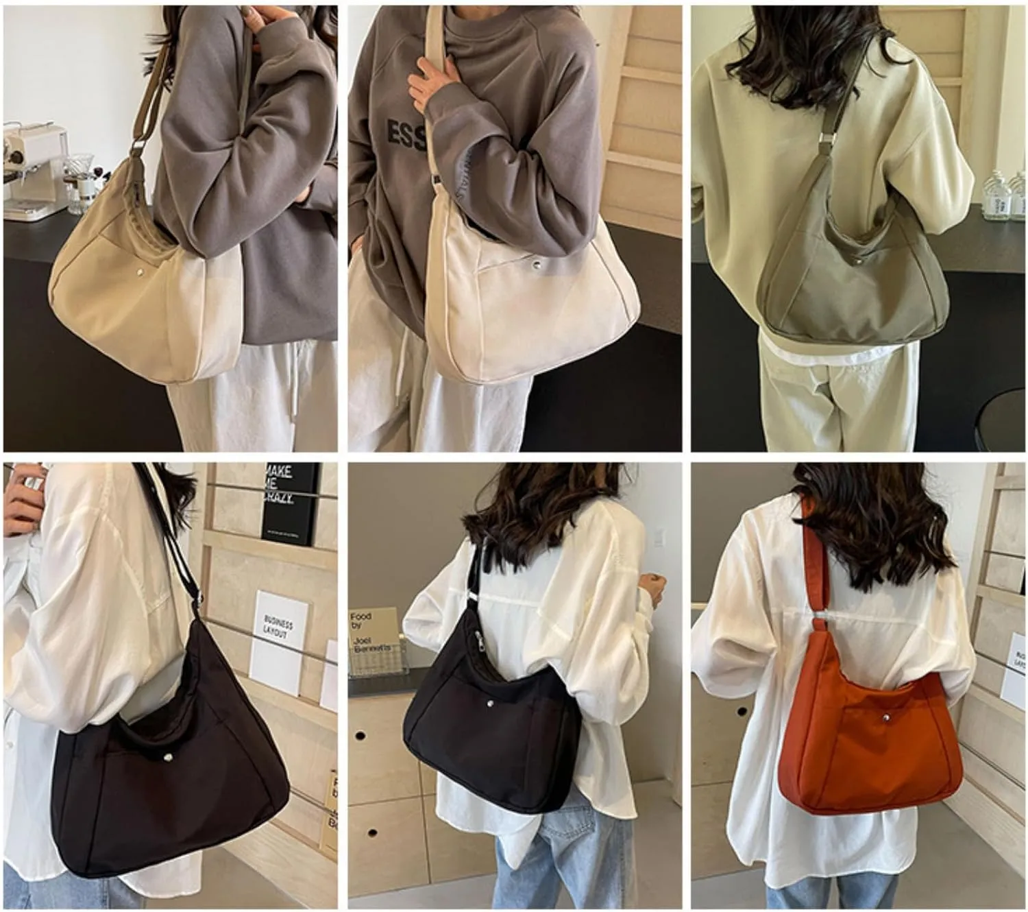 Crossbody Bags For Women with Adjustable Strap Nylon Canvas Shoulder Bag Lightweight Casual Handbags New Zipper Purse Large (Black)