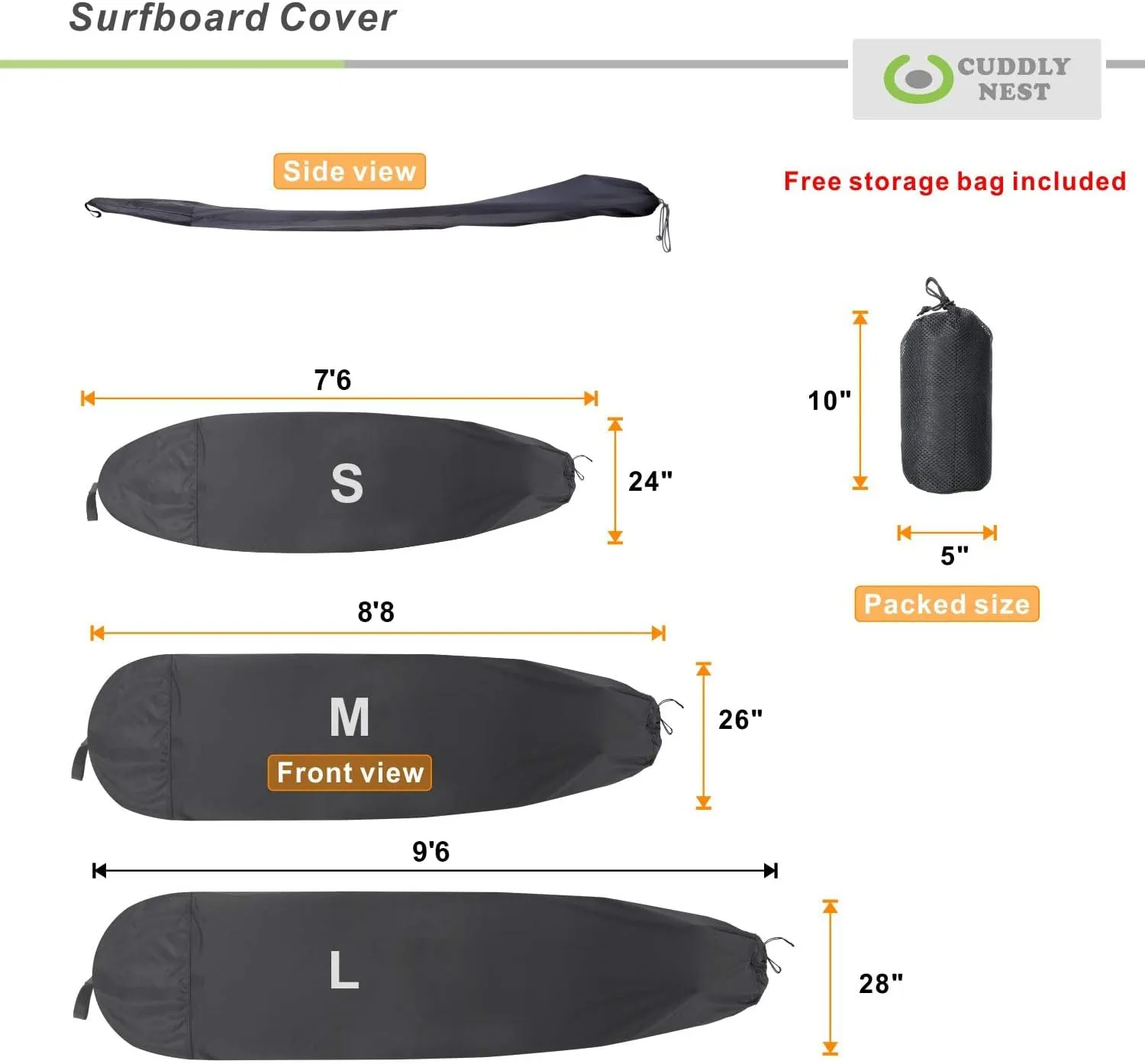 Cuddly Nest Surfboard Storage Cover, Printed Surf Board Sock Cover for Shortboard, Funboard and Longboard